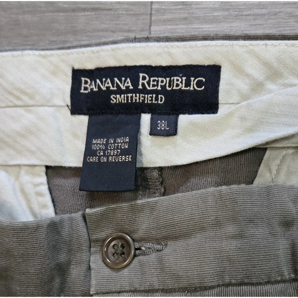 Vintage Banana Republic Pants Men 38x27 Smithfield Chino Pleated Green Trousers